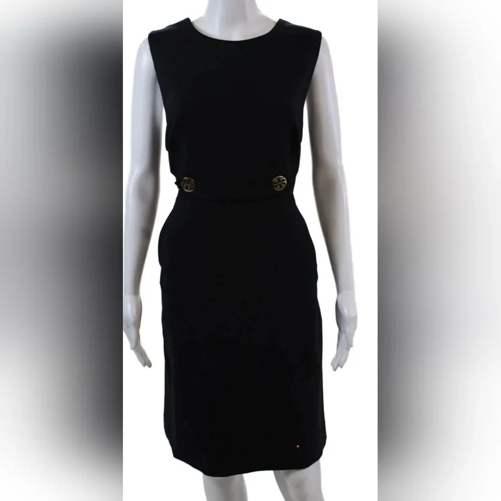 Tory Burch Designer Sleeveless A Line Dress Navy Blue Wool Blend Size 12